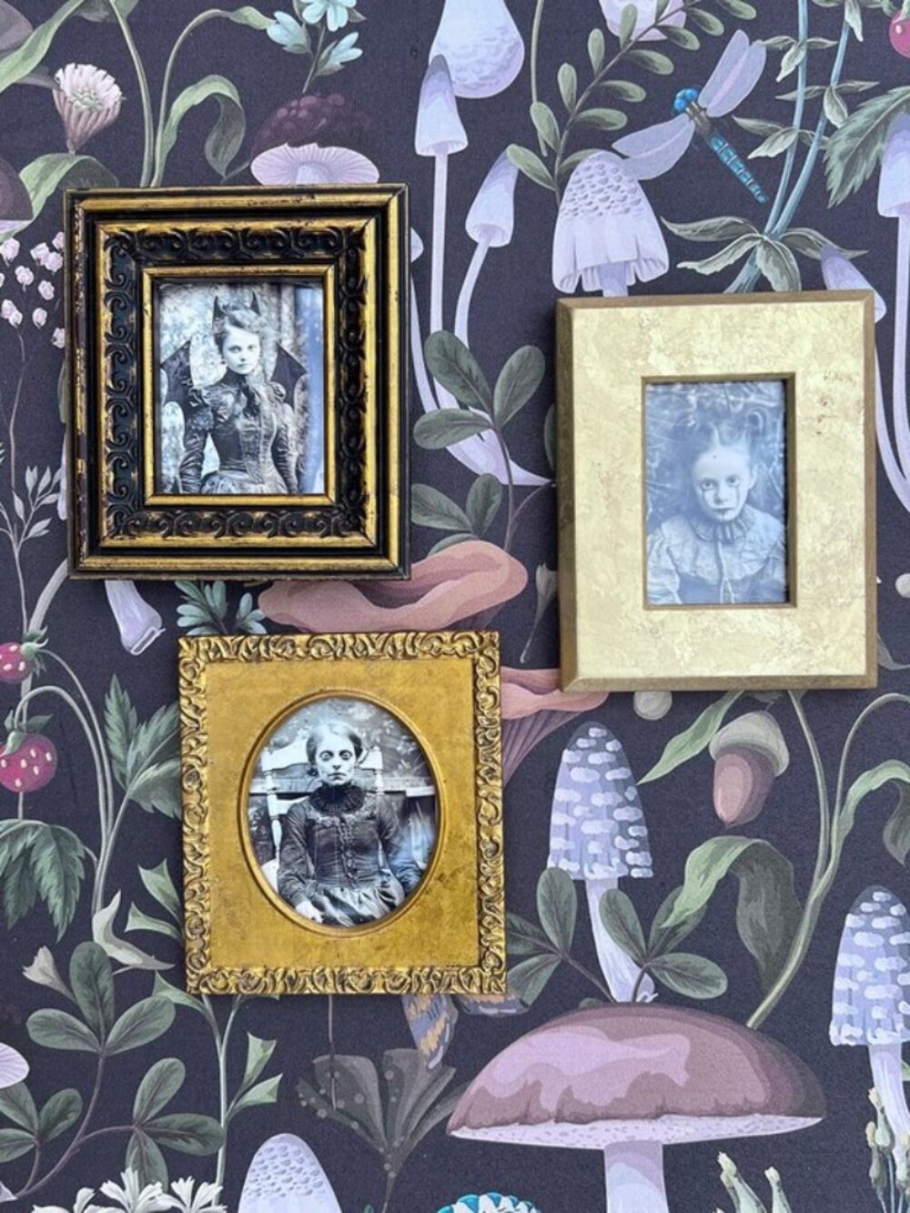 Set of 3 Halloween Fall Wall Art Framed Golden Vintage Spooky Handmade